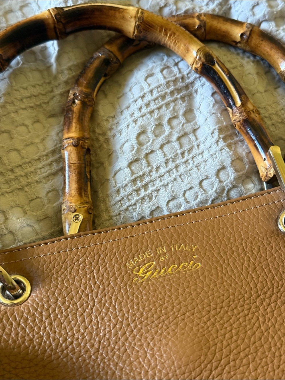 Gucci Tan Leather Shoulder Bag with Bamboo Handles